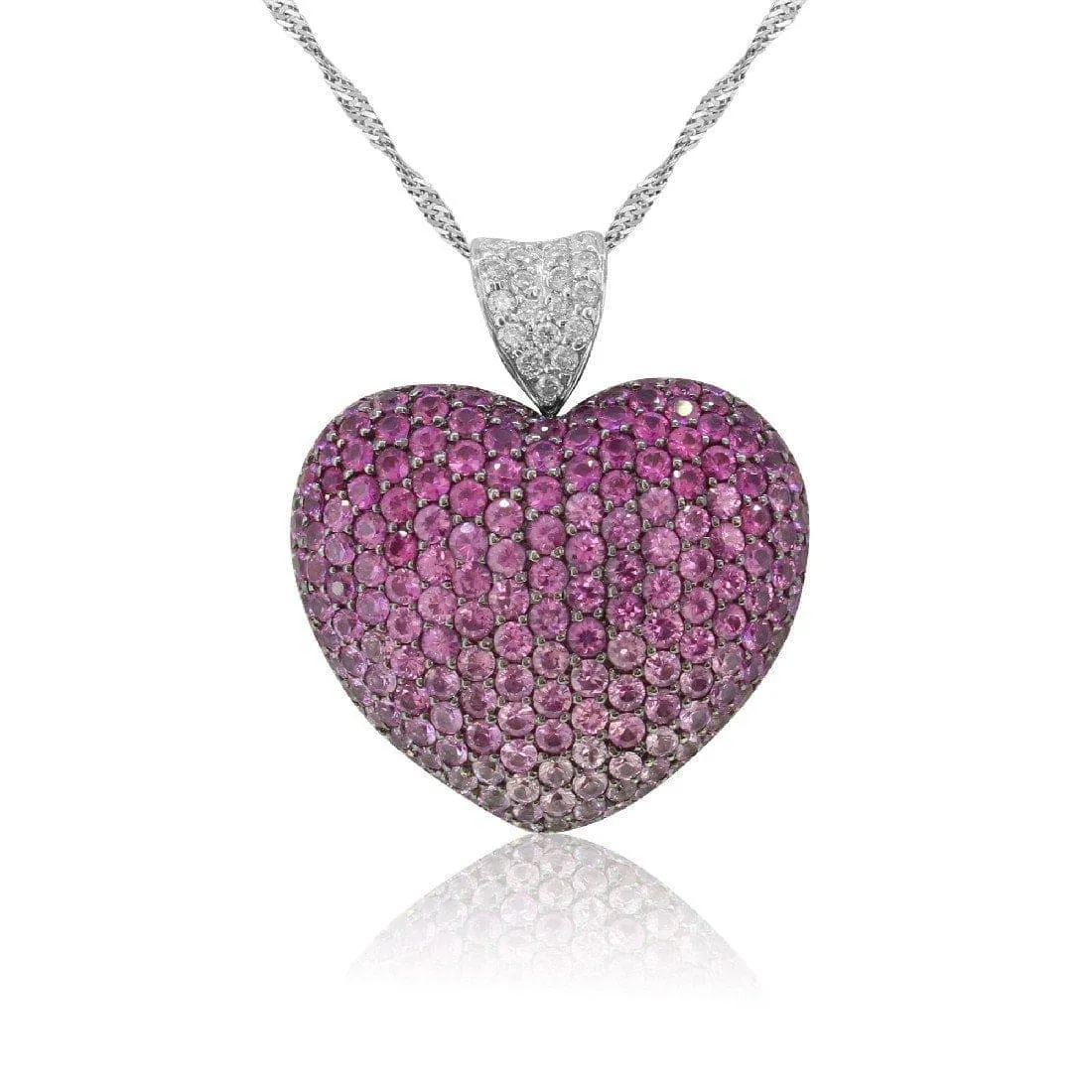 18kt White Gold Heart shape Pink Sapphire and diamond pendant