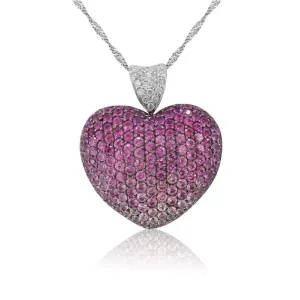 18kt White Gold Heart shape Pink Sapphire and diamond pendant