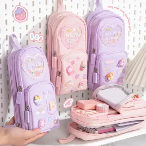 1pcs Patch Design Large Capacity Canvas Pencil Bag for Girls