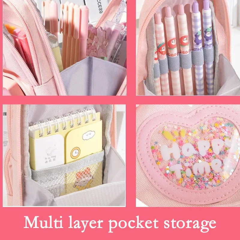 1pcs Patch Design Large Capacity Canvas Pencil Bag for Girls