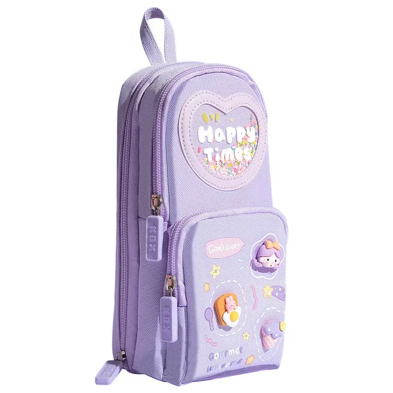 1pcs Patch Design Large Capacity Canvas Pencil Bag for Girls