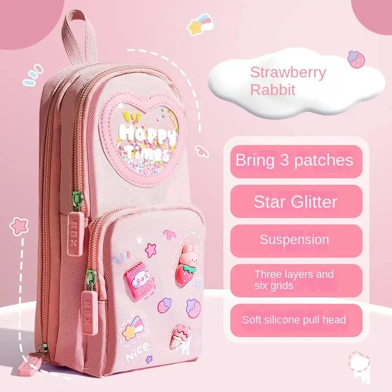 1pcs Patch Design Large Capacity Canvas Pencil Bag for Girls