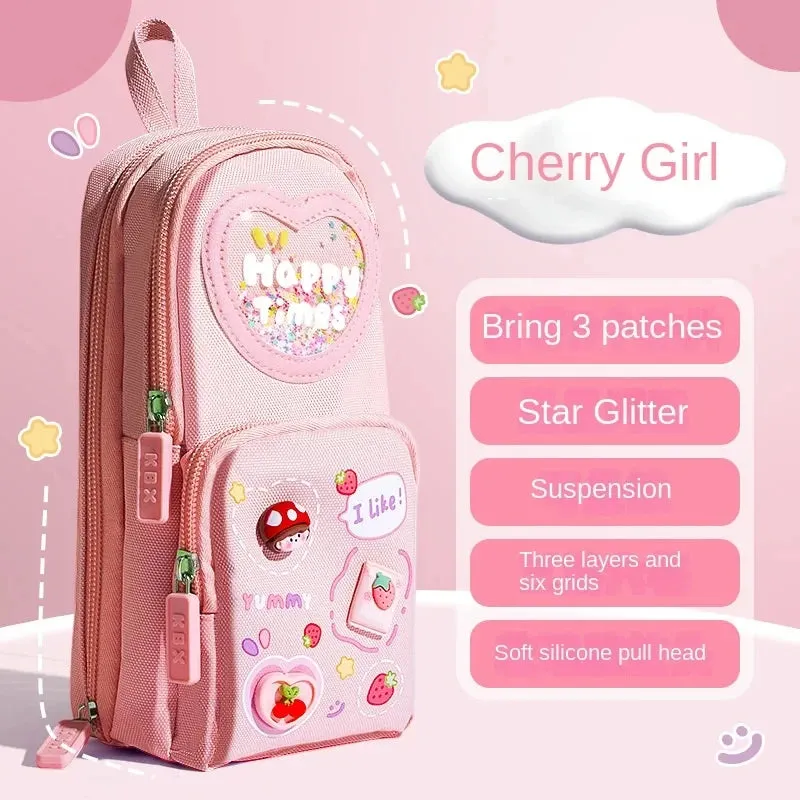 1pcs Patch Design Large Capacity Canvas Pencil Bag for Girls