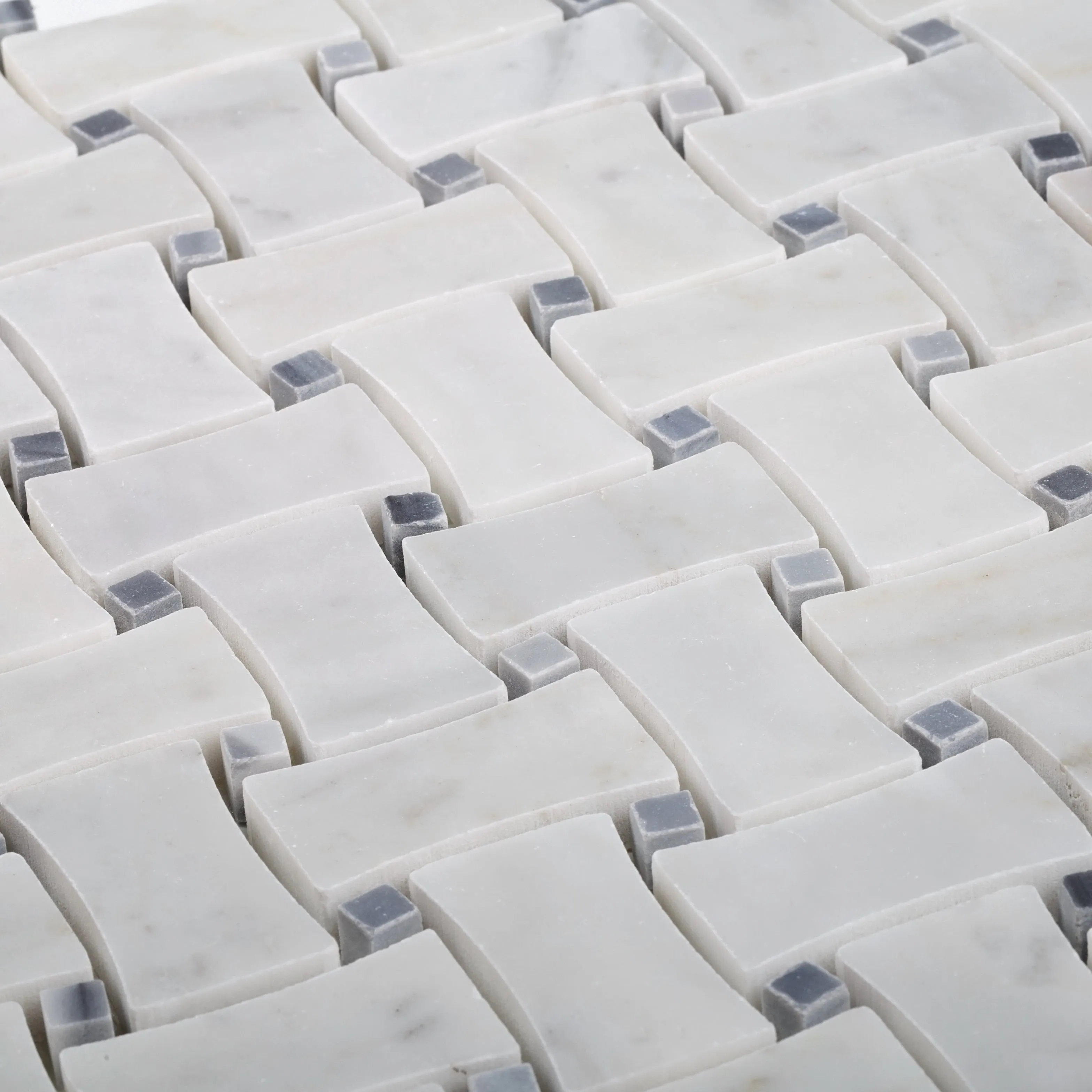 5 pack White 12-in x 12-in Polished Marble Basketweave Patterned Floor and Wall Tile (5 sq ft/case) - Sample