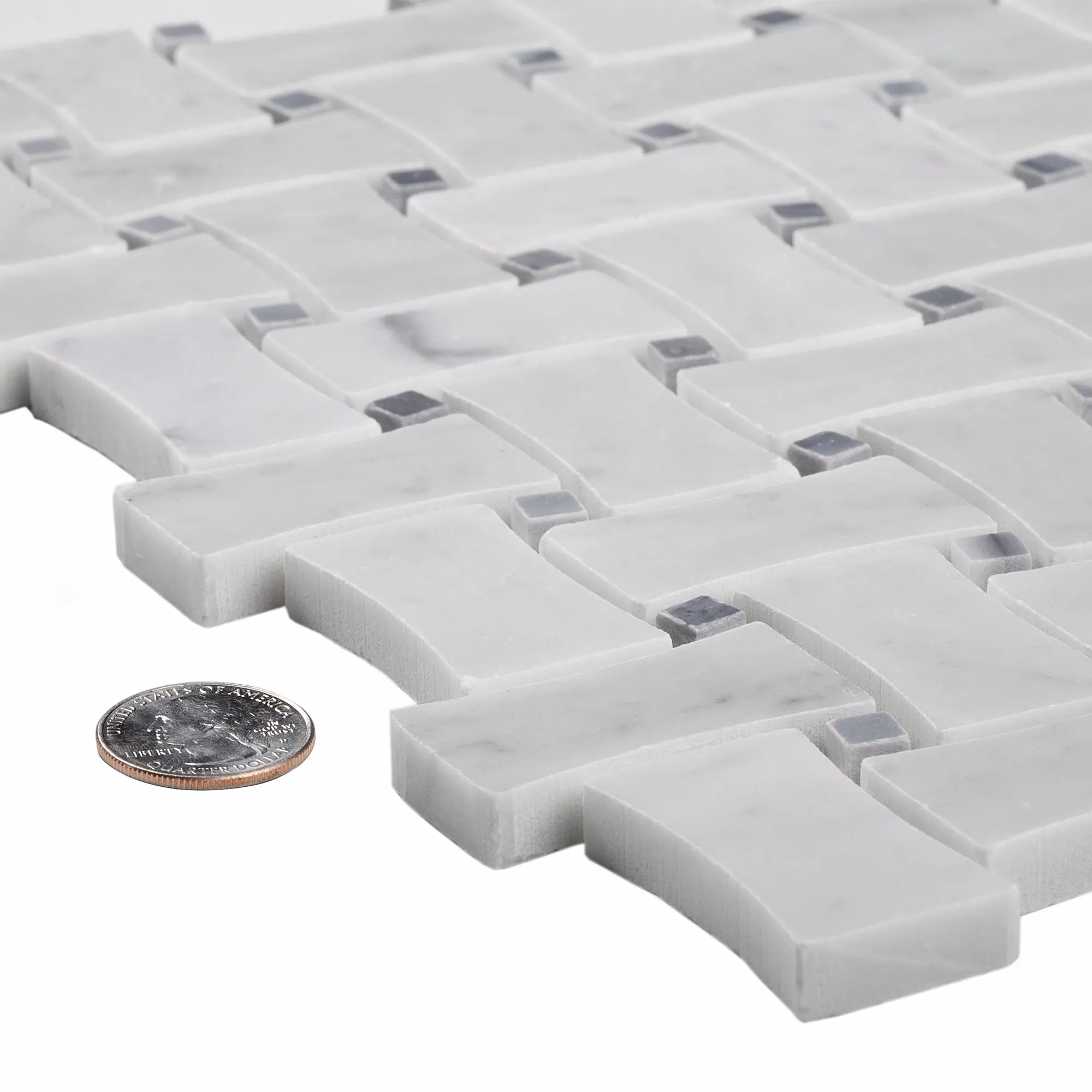 5 pack White 12-in x 12-in Polished Marble Basketweave Patterned Floor and Wall Tile (5 sq ft/case) - Sample