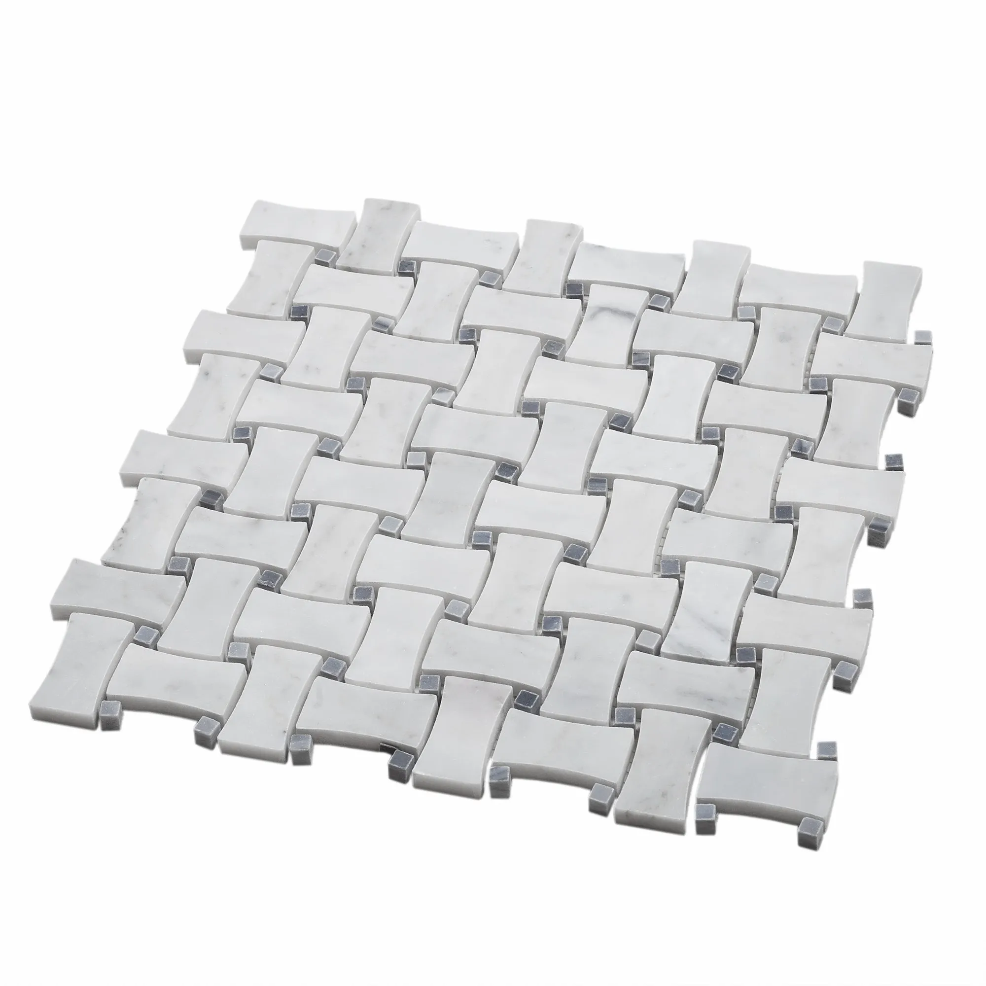 5 pack White 12-in x 12-in Polished Marble Basketweave Patterned Floor and Wall Tile (5 sq ft/case) - Sample