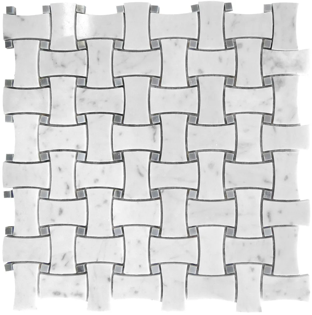 5 pack White 12-in x 12-in Polished Marble Basketweave Patterned Floor and Wall Tile (5 sq ft/case) - Sample