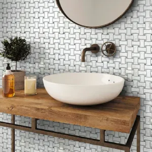 5 pack White 12-in x 12-in Polished Marble Basketweave Patterned Floor and Wall Tile (5 sq ft/case) - Sample
