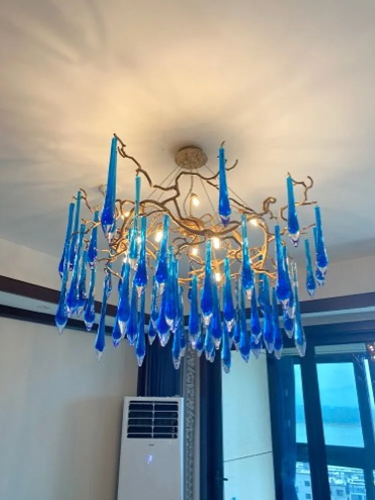Artistic Blue Crystal Bedroom and Dining Room Light - All Copper Twigs Design
