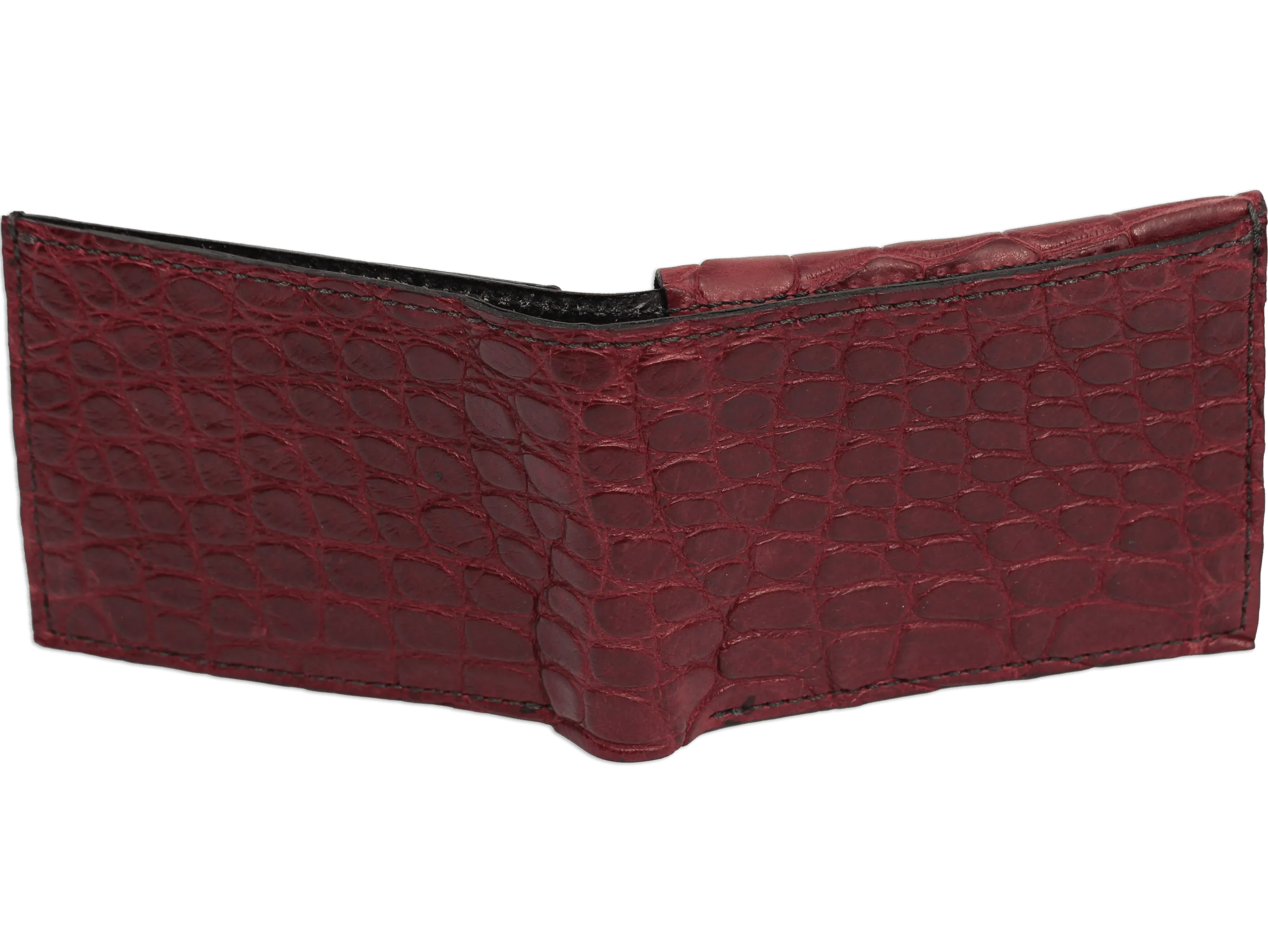 Burgundy Alligator Luxury Designer Exotic Bifold Wallet With Flip Up ID Window