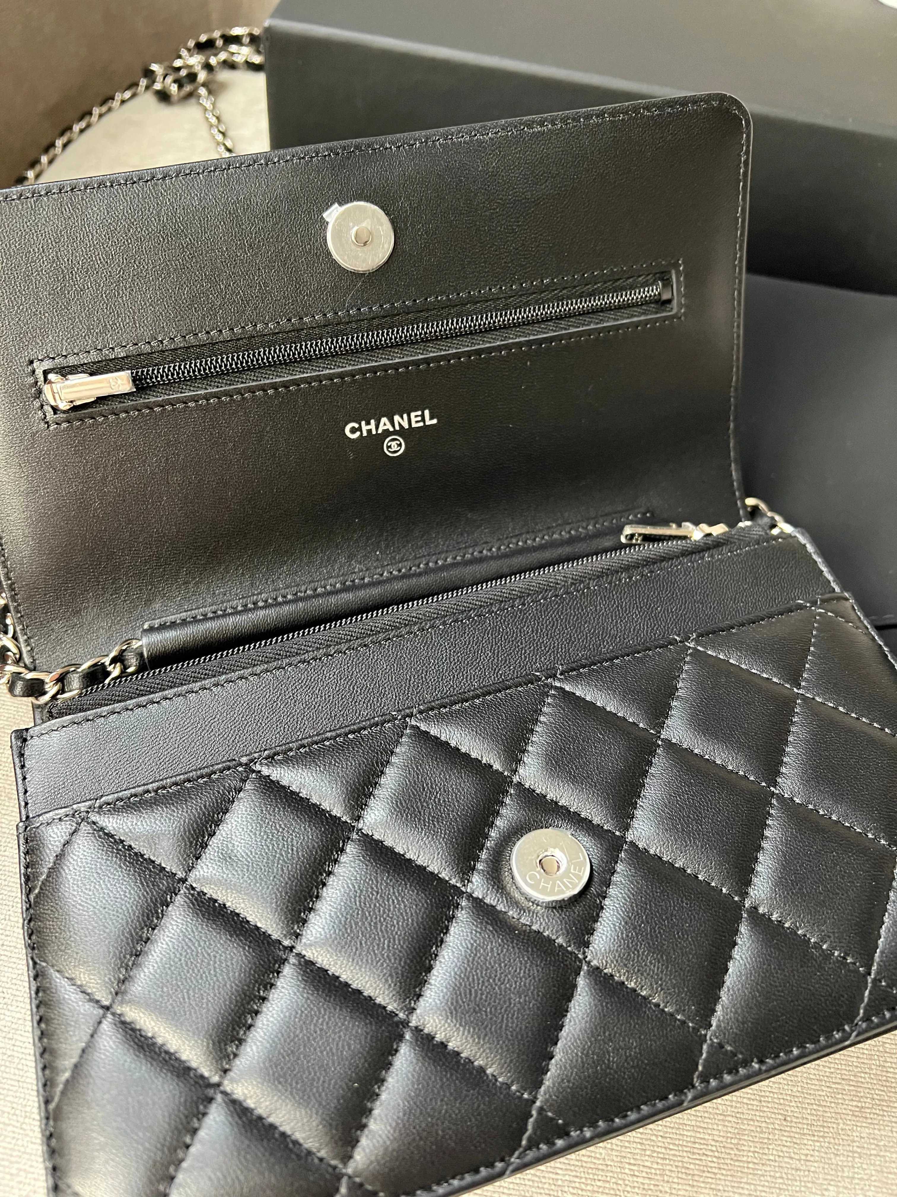 Chanel Black Lambskin Wallet on Chain with silver hardware (RRP £2,490)