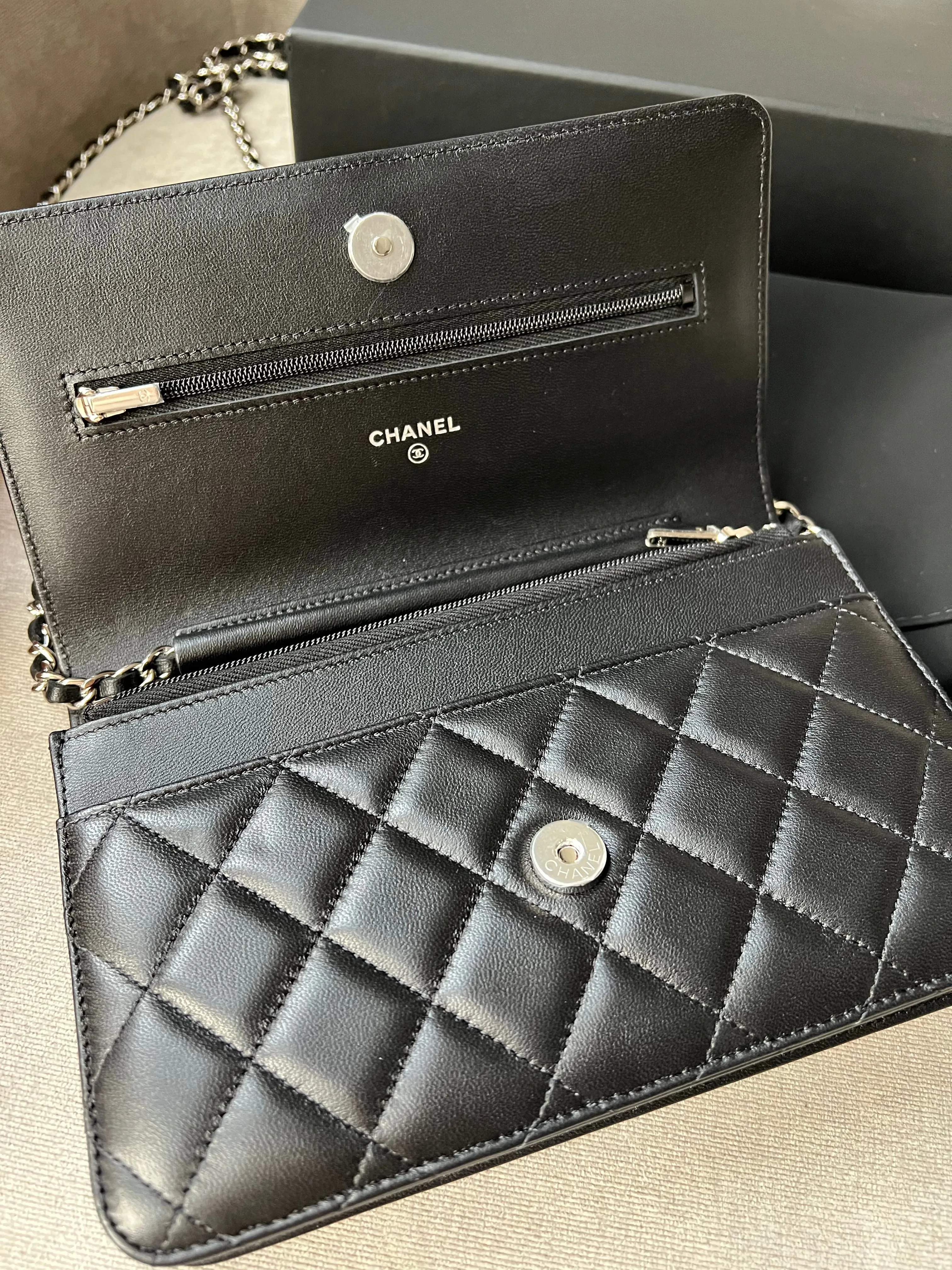Chanel Black Lambskin Wallet on Chain with silver hardware (RRP £2,490)
