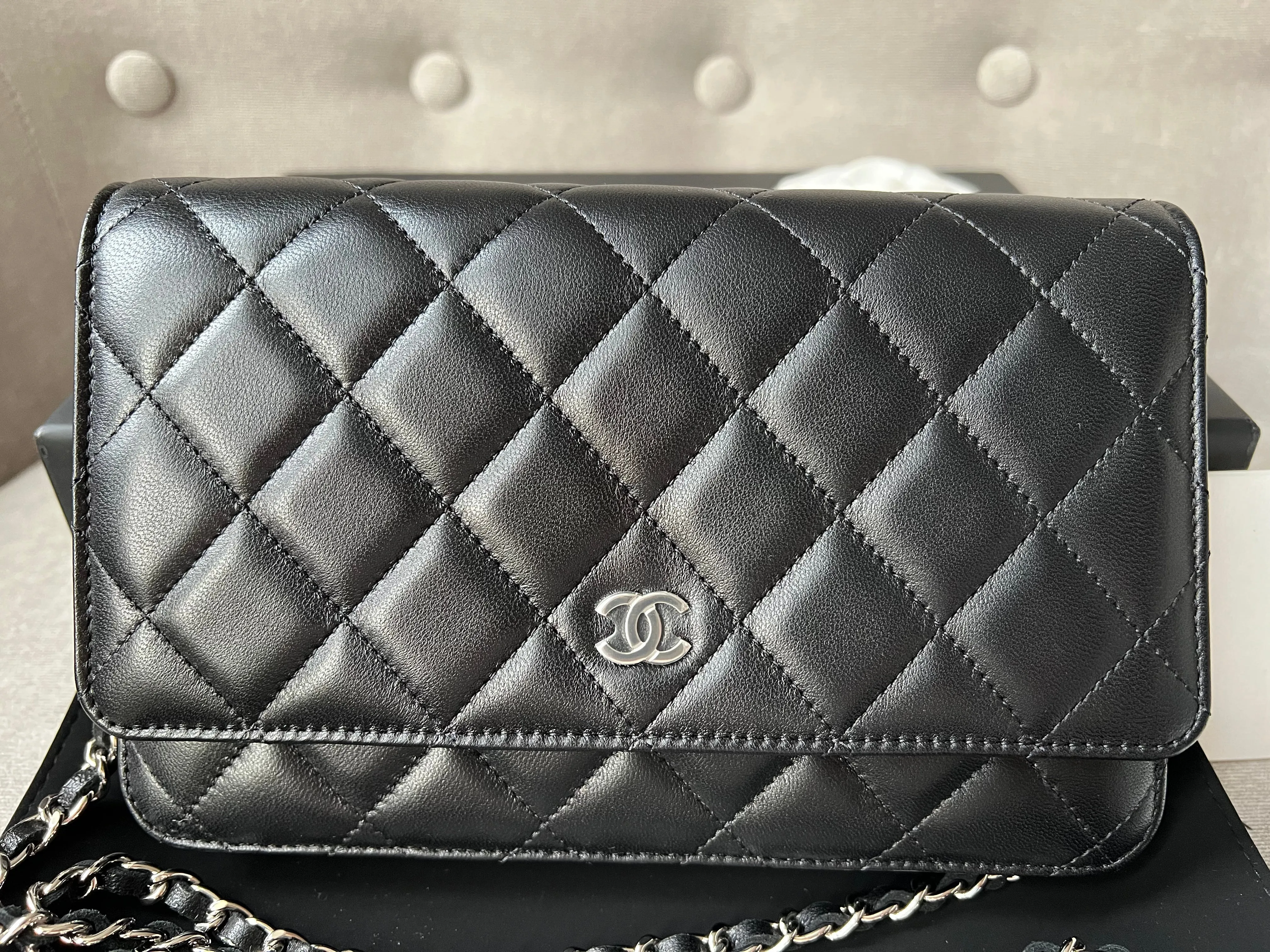 Chanel Black Lambskin Wallet on Chain with silver hardware (RRP £2,490)