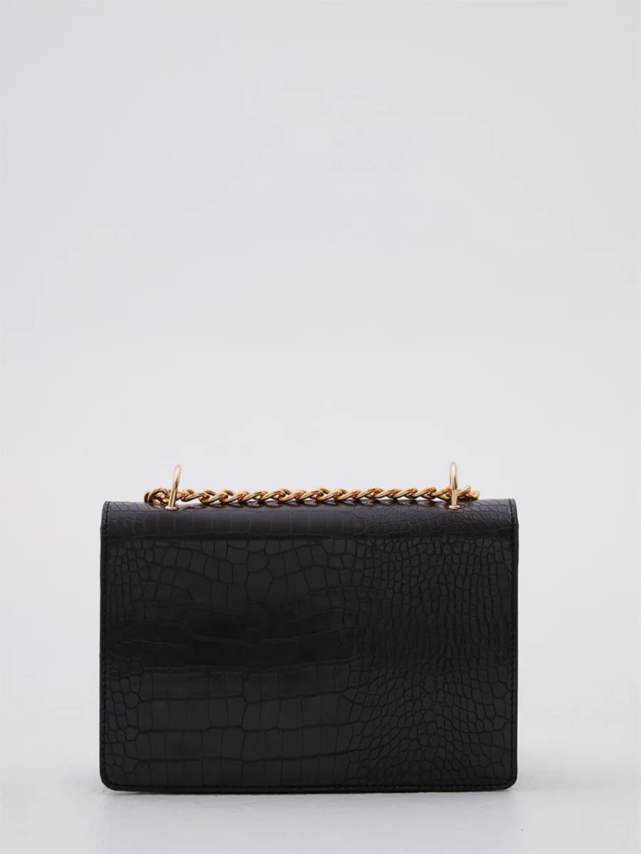 Croc Patterned Black Side Crossover Bag