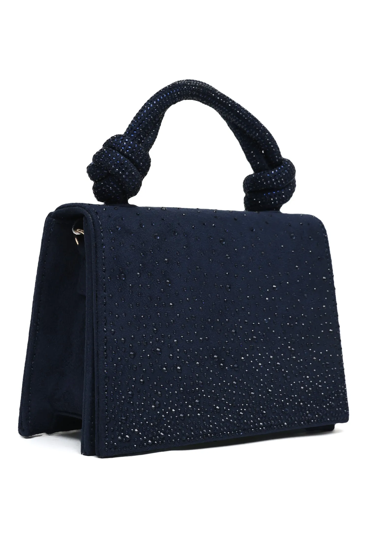 Embellished Knot Handle Bag-Navy