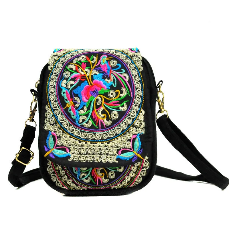 Ethnic Style Flip Marigold Embroidered Mobile Phone Bag
