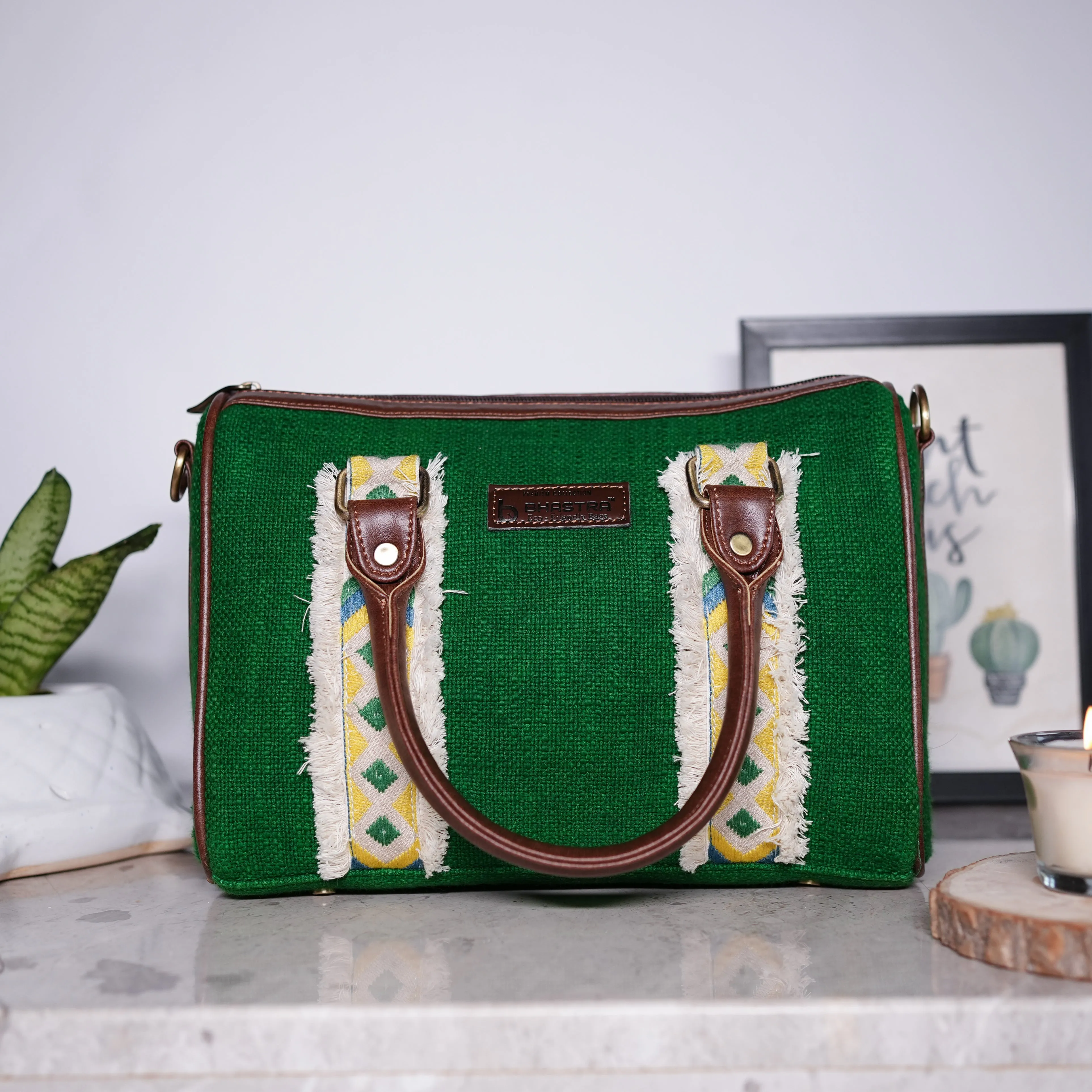 Forest Green Fringe Duffle Sling Bag