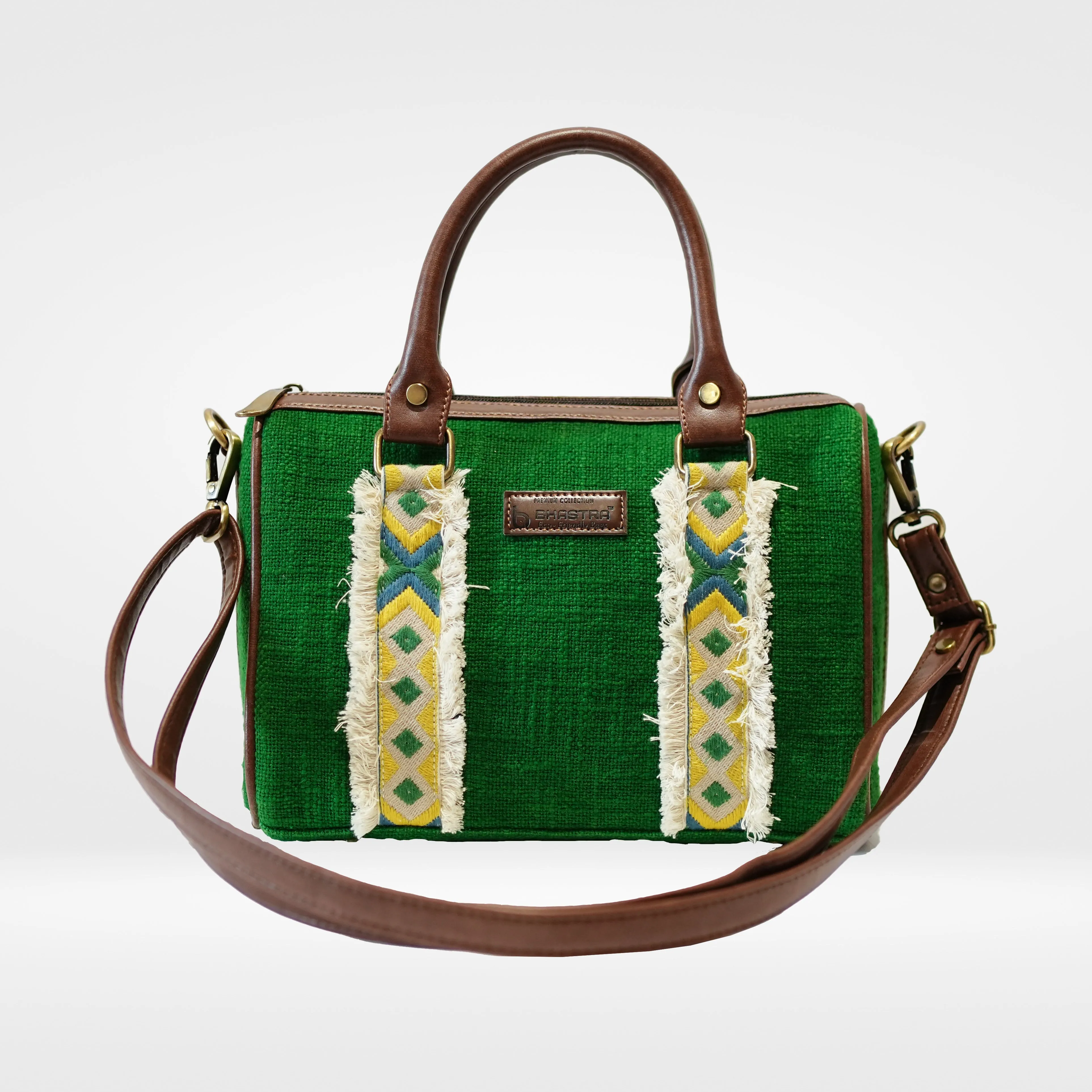 Forest Green Fringe Duffle Sling Bag
