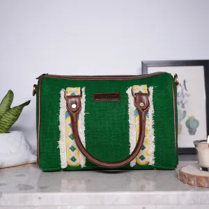 Forest Green Fringe Duffle Sling Bag