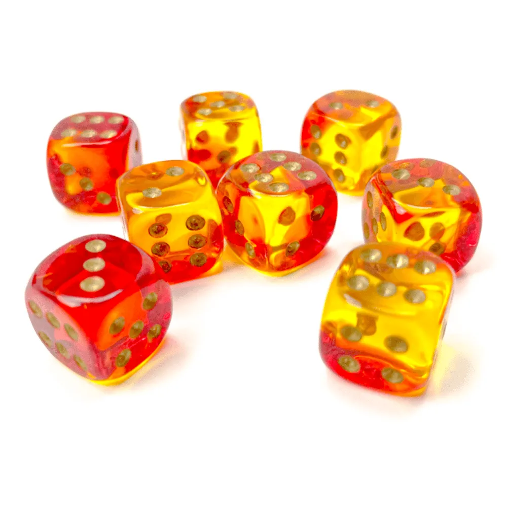 Gemini 12mm d6 Translucent Red-Yellow/gold Dice Block (36 dice)