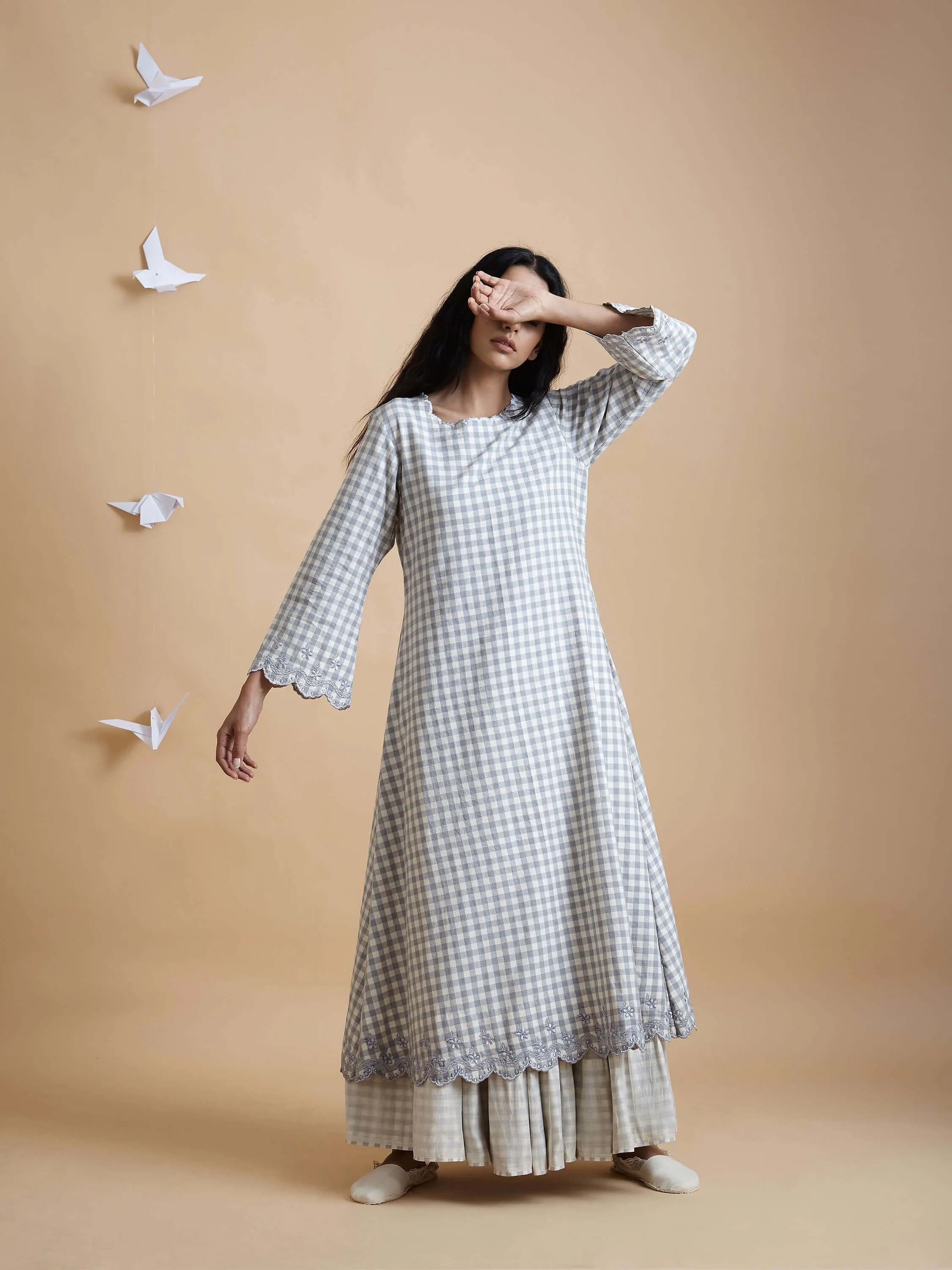 Gingham Scallop Maxi Dress