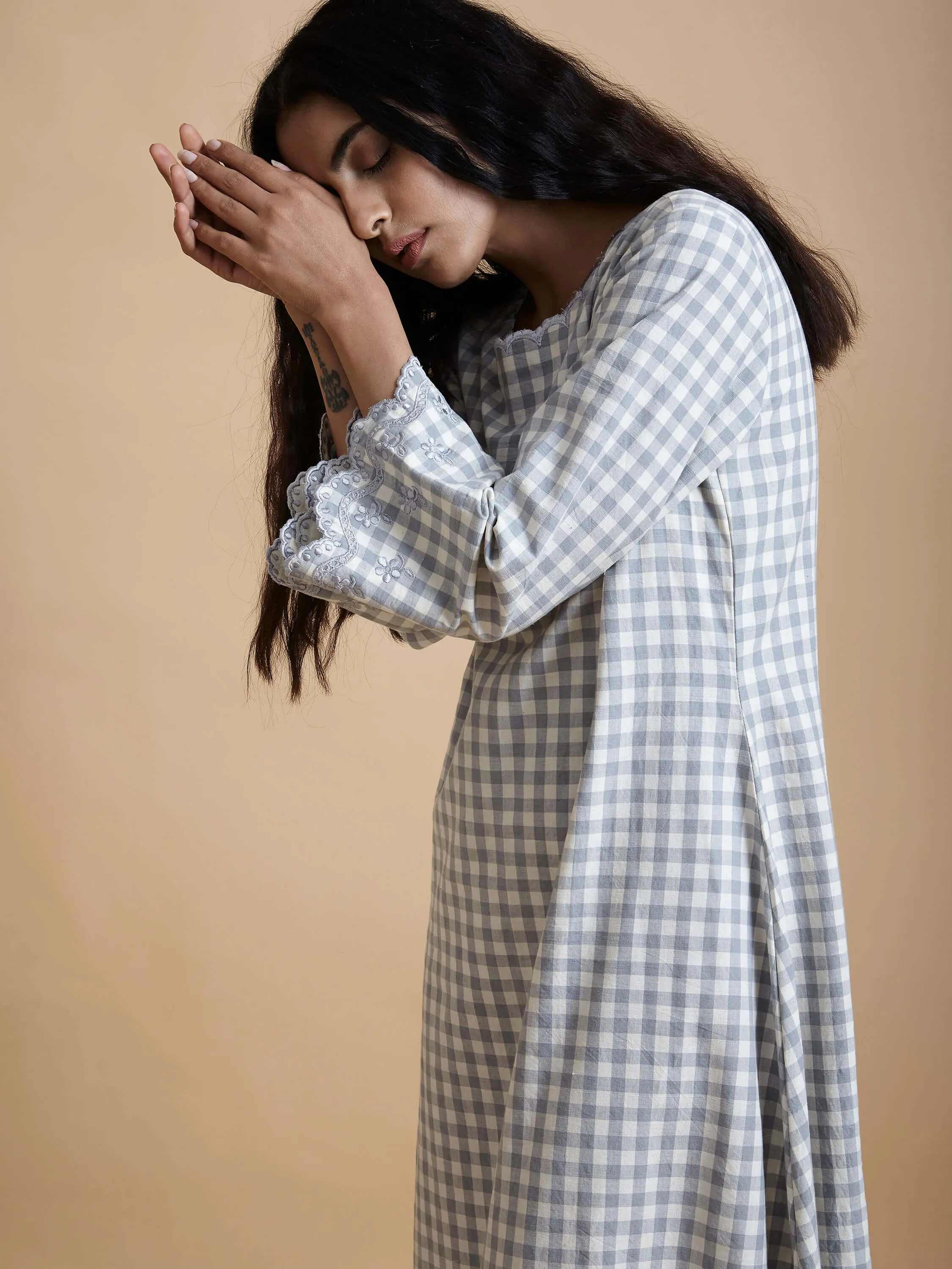 Gingham Scallop Maxi Dress