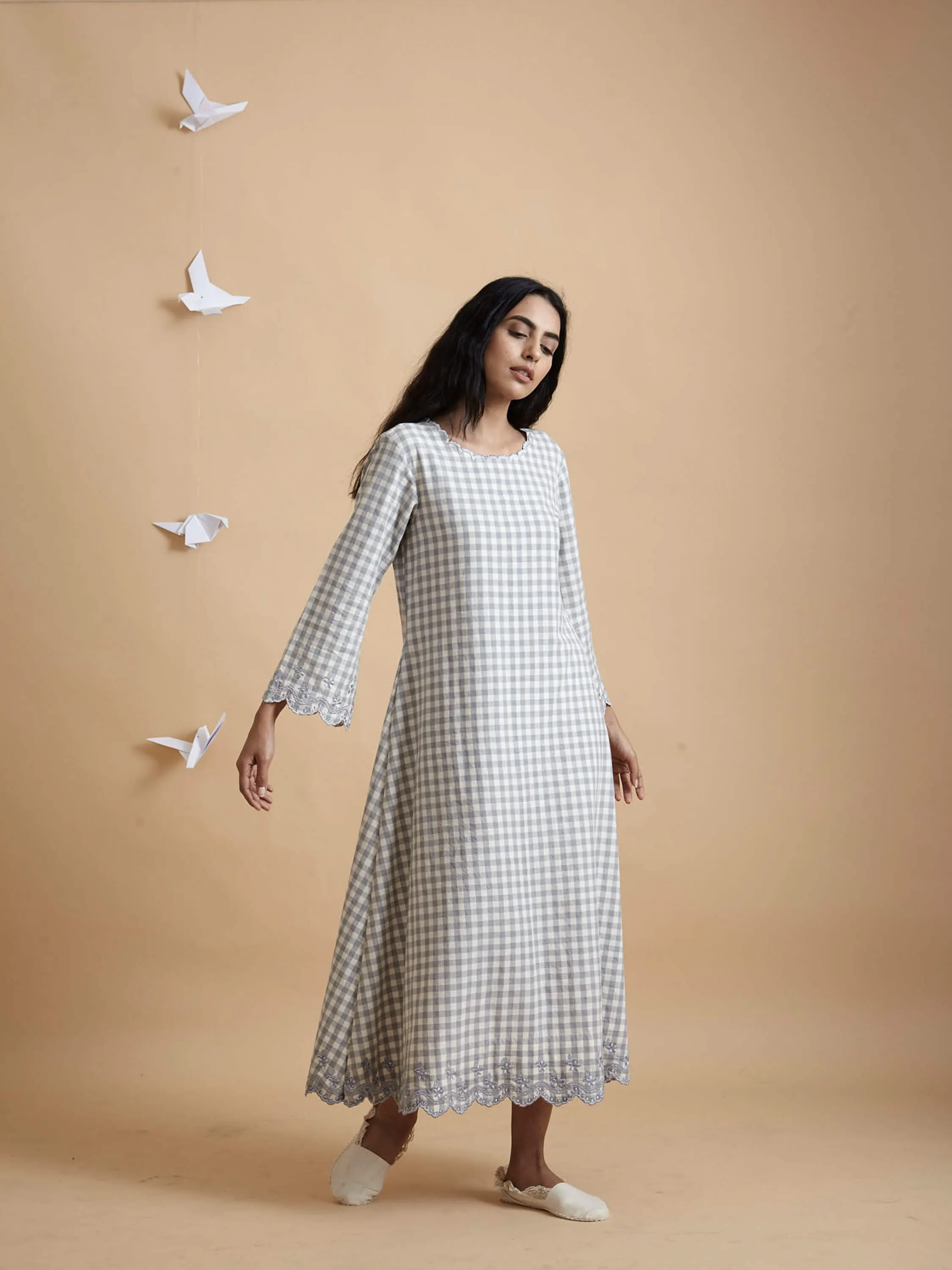Gingham Scallop Maxi Dress