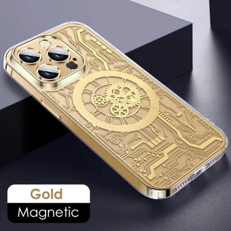 Mechanical Texture TPU Transparent Magsafe Magnetic Wireless Charging Phone Case For iPhone