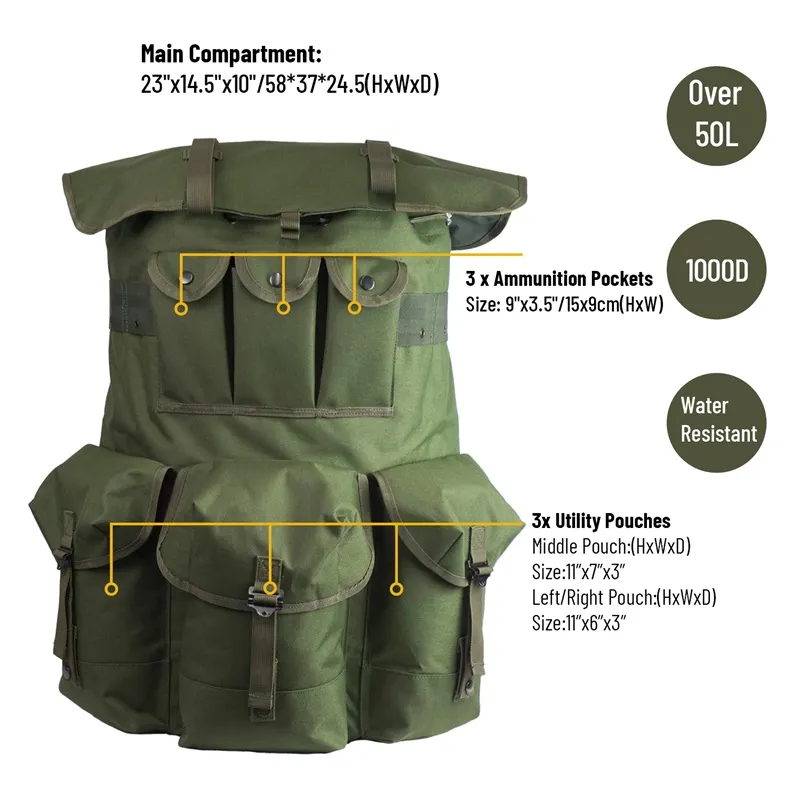 Military Large Alice Pack Army Survival Combat Backpack ALICE Rucksack Olive Drab and Butt Pack