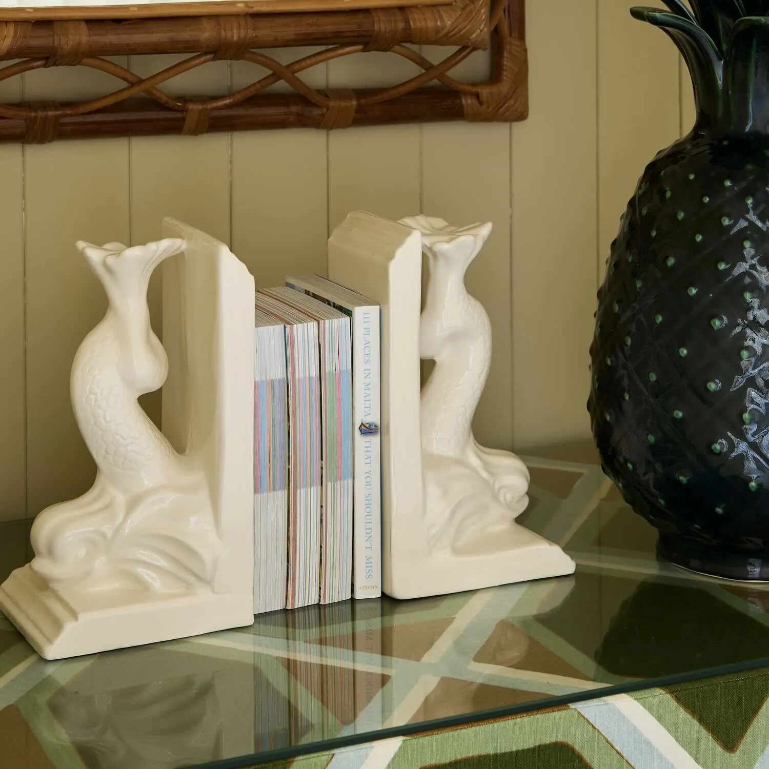 Pair of Cream Dolphin Bookends