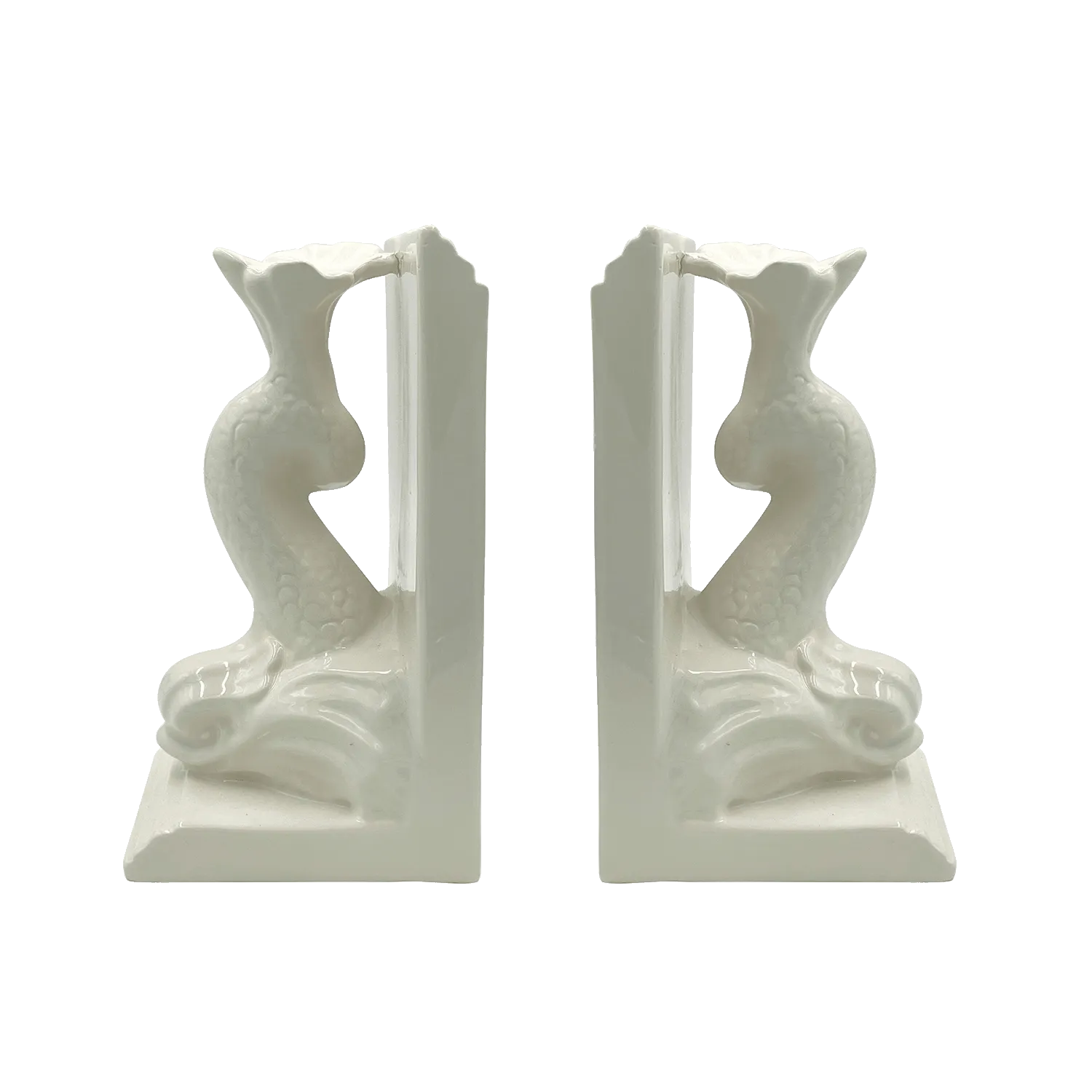 Pair of Cream Dolphin Bookends
