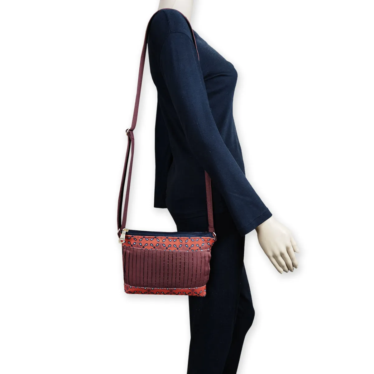 Pleated Maroon Sling Bag