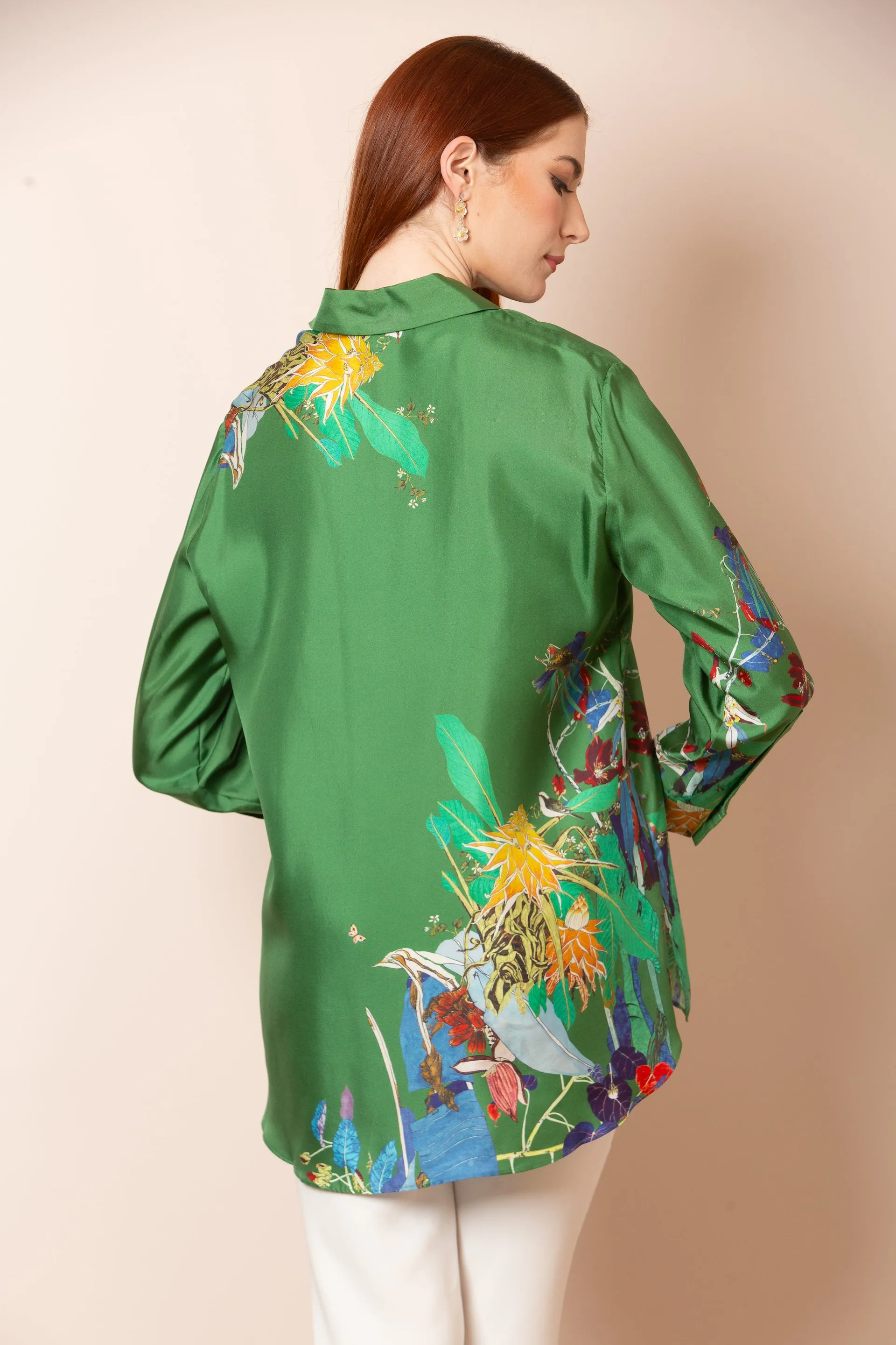 Quinn Silk Twill Artistic Button Down Shirt in Green