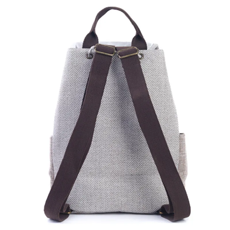 Women's Vintage Peony Flower Embroidery Cotton and Linen Backpacks